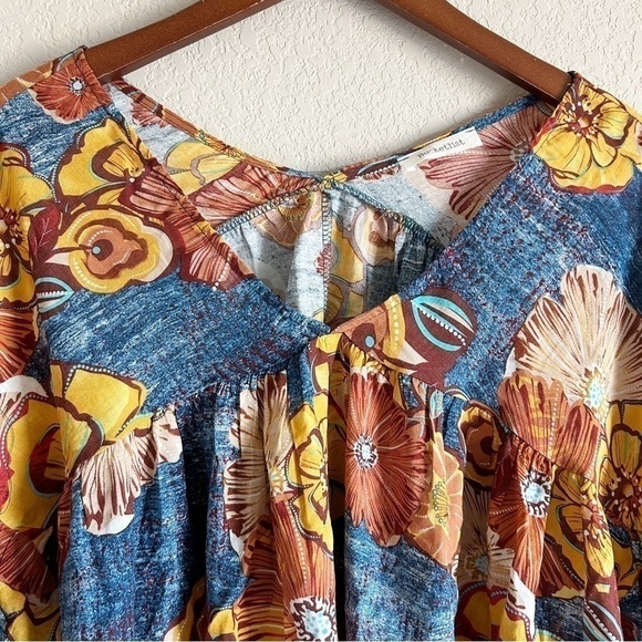 Bucketlist Floral Babydoll Flowy Blouse Boho Size L - Picture 3 of 9